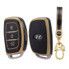 Keycare TPU Key Cover Compatible for: Creta, Grand i10, Xcent, Tucson, Elantra, Elite i20, Active i20, Aura 3 Button Smart Key | Push Button Start Models only | TP07 Gold Black
